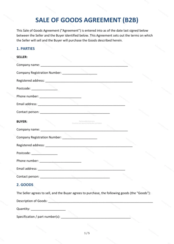 Sale of Goods Agreement (B2B) — Word & PDF Template