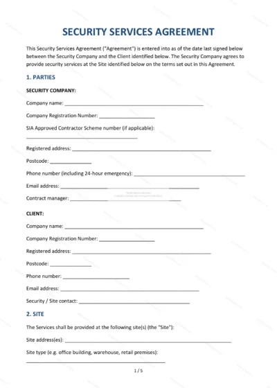 Security Services Agreement — Word & PDF Template — document template in DOCX format