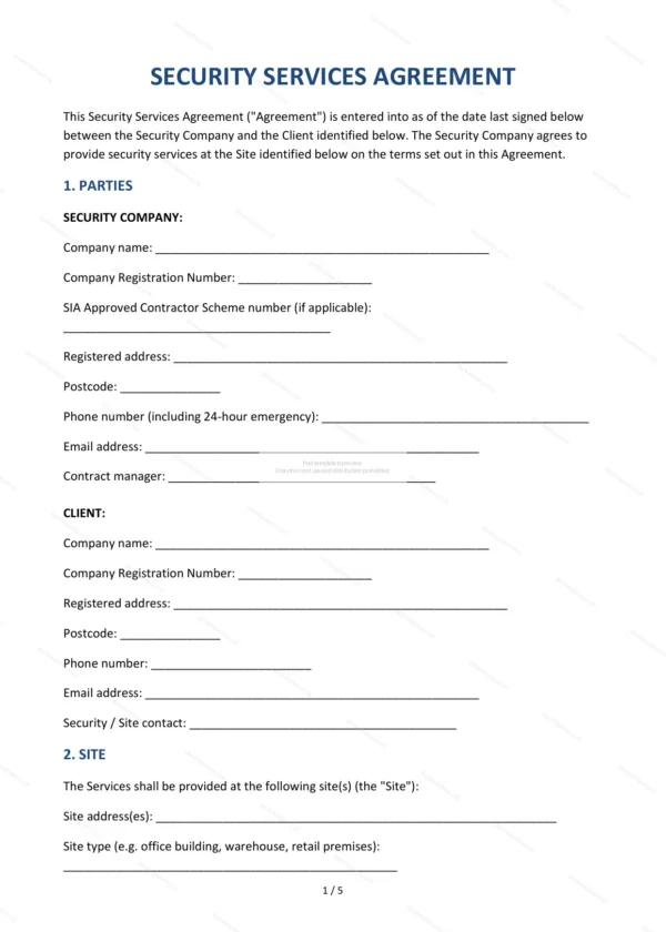 Security Services Agreement — Word & PDF Template