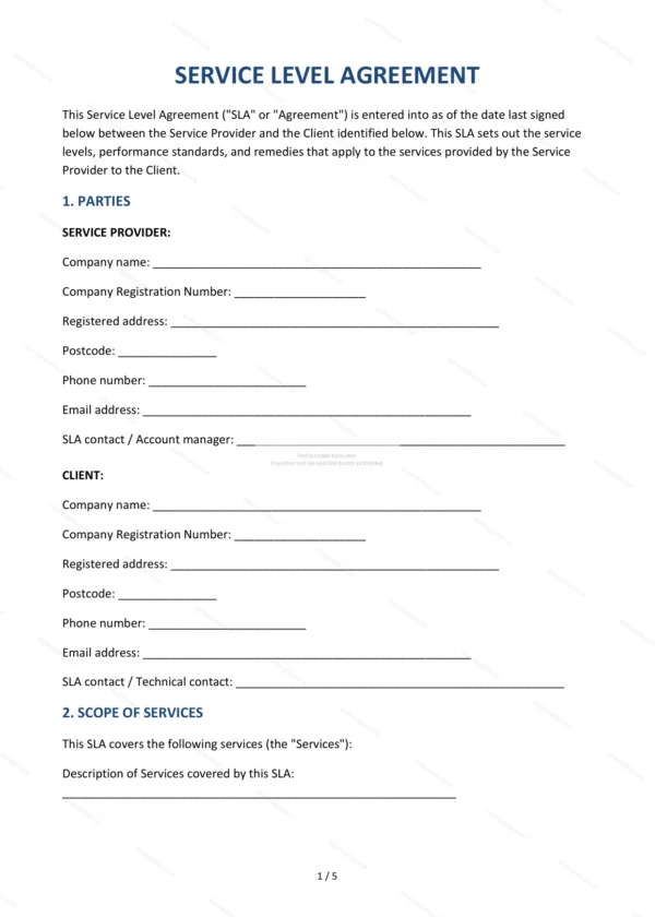 Service Level Agreement (SLA) — Word & PDF Template
