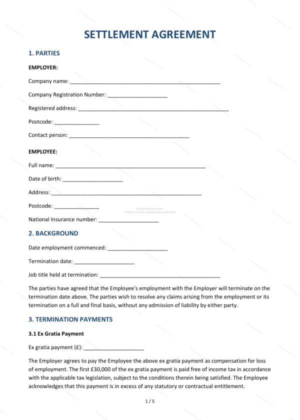 Settlement Agreement — Word & PDF Template