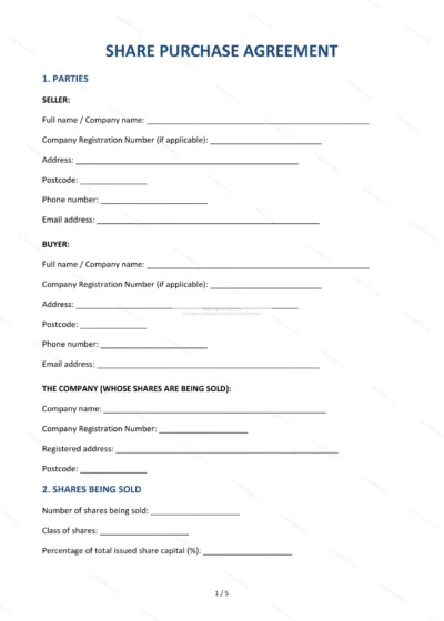 Share Purchase Agreement (SPA) — Word & PDF Template — document template in DOCX format