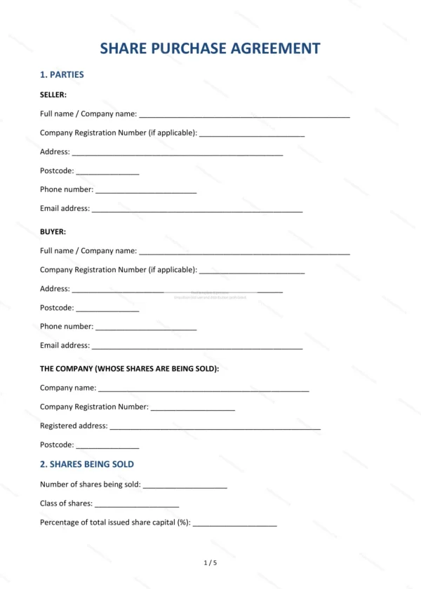 Share Purchase Agreement (SPA) — Word & PDF Template