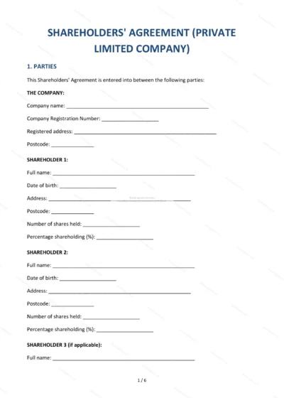 Shareholders’ Agreement — Word & PDF Template — document template in DOCX format