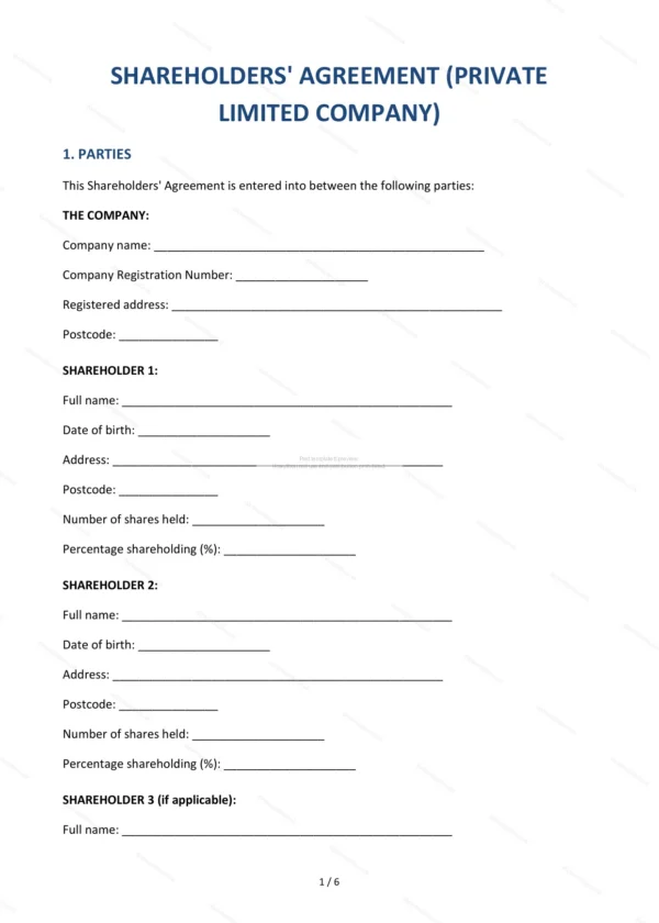 Shareholders’ Agreement — Word & PDF Template