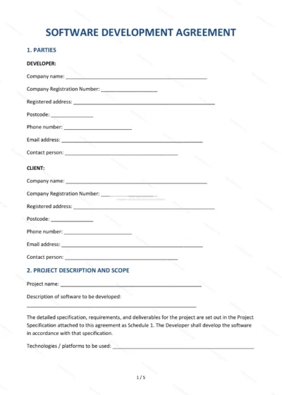 Software Development Agreement — Word & PDF Template — document template in DOCX format
