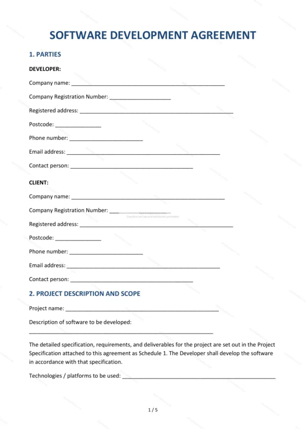 Software Development Agreement — Word & PDF Template