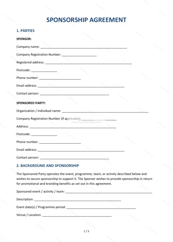 Sponsorship Agreement — Word & PDF Template