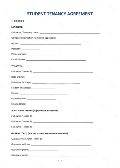 Student Tenancy Agreement — Word & PDF Template — document template in DOCX format