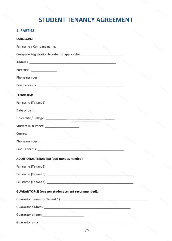 Student Tenancy Agreement — Word & PDF Template