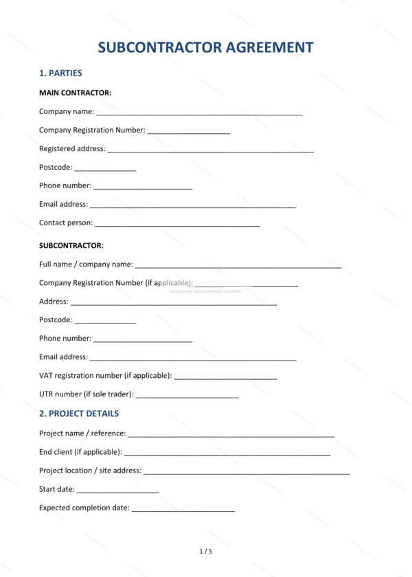 Subcontractor Agreement — Word & PDF Template