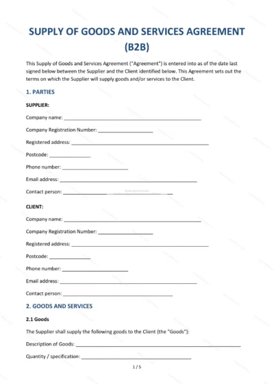 Supply of Goods and Services Agreement — Word & PDF Template — document template in DOCX format