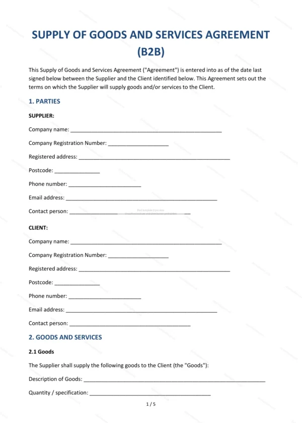 Supply of Goods and Services Agreement — Word & PDF Template