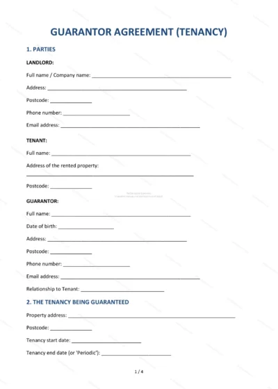 Tenancy Guarantor Agreement — Word & PDF Template — document template in DOCX format