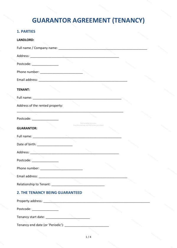 Tenancy Guarantor Agreement — Word & PDF Template