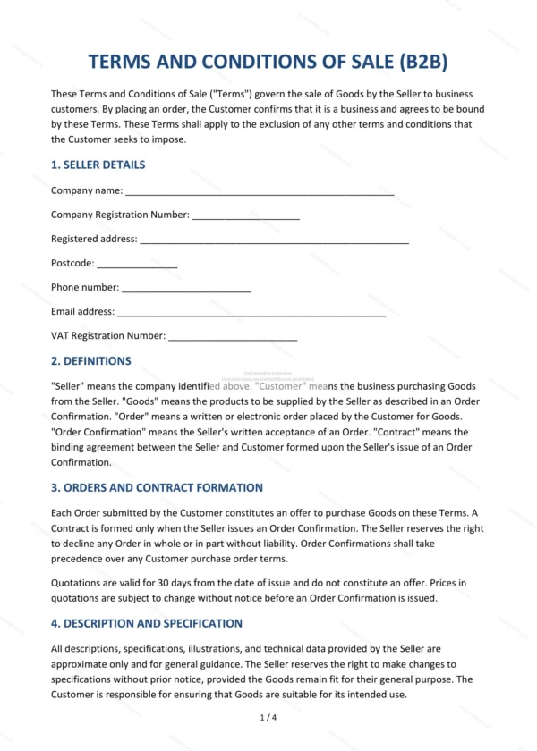 Terms and Conditions of Sale — Word & PDF Template