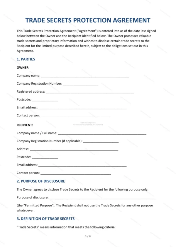Trade Secrets Agreement — Word & PDF Template