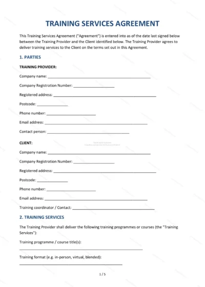 Training Services Agreement — Word & PDF Template — document template in DOCX format