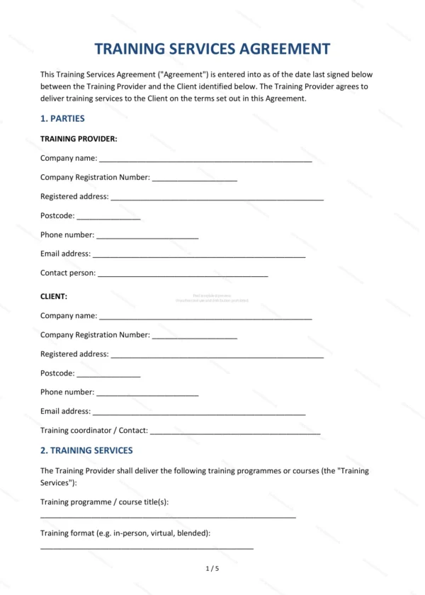 Training Services Agreement — Word & PDF Template