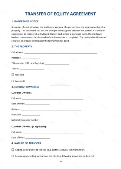 Transfer of Equity — Word & PDF Template — document template in DOCX format