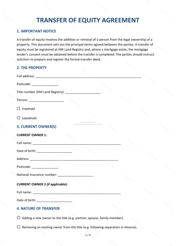 Transfer of Equity — Word & PDF Template