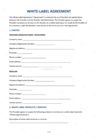 White Label Agreement — Word & PDF Template — document template in DOCX format