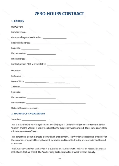 Zero Hours Contract — Word & PDF Template — document template in DOCX format
