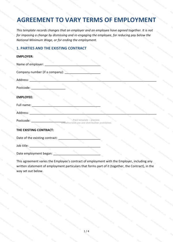 Employment Contract Variation Agreement — Word & PDF Template