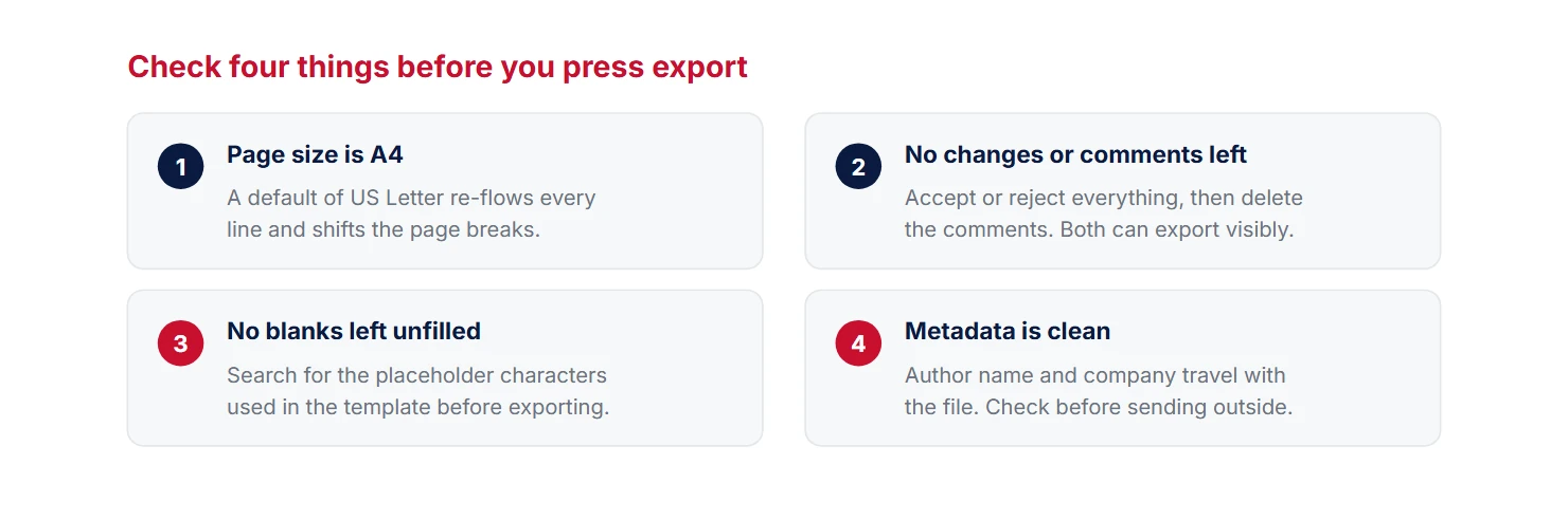 Four checks before exporting to PDF